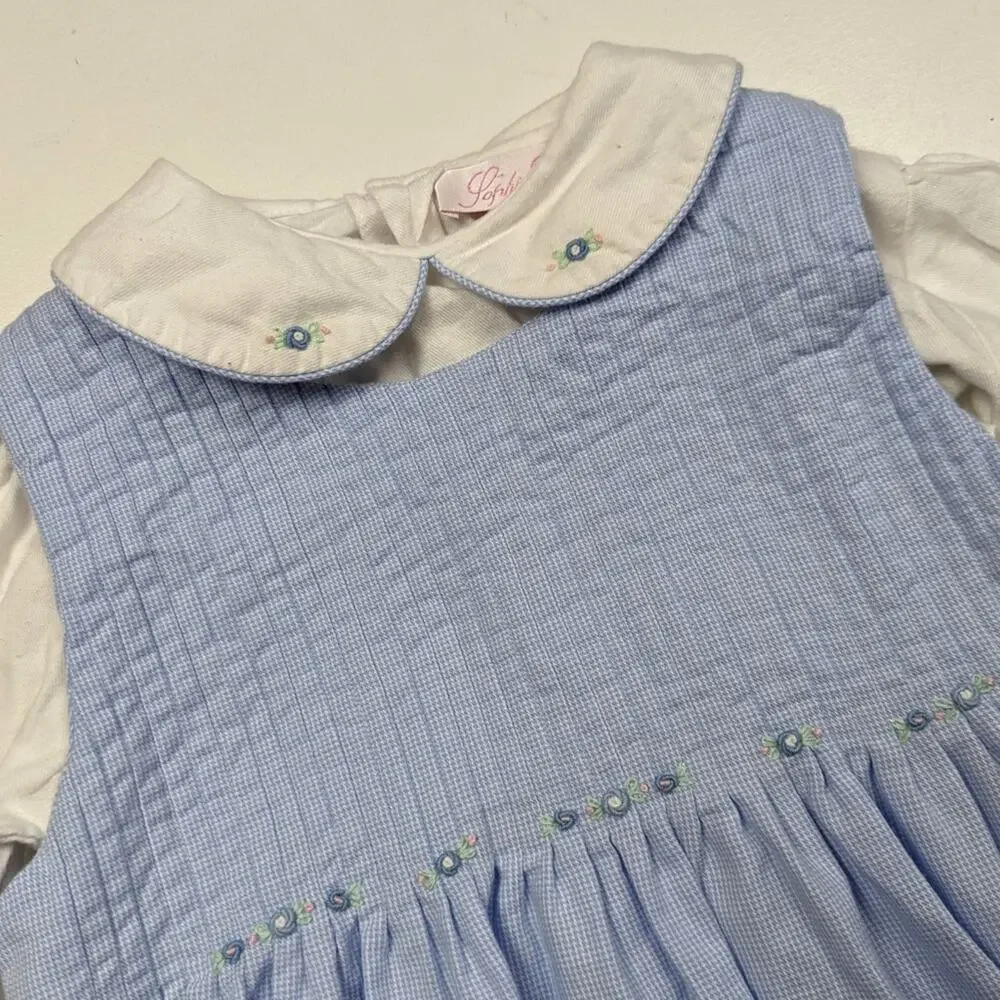 Sophie Dess Dress Girls Size 24m Blue Gingham Pinafore
